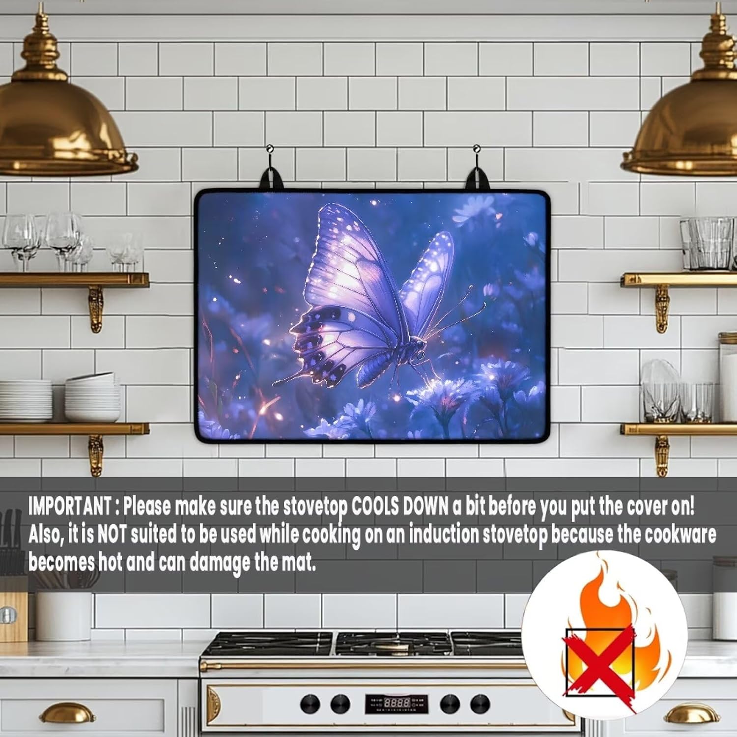 Butterfly Purple Stove Top Cover for Electric Stove, Multifunctional Stove Mat, Heart Resistant Cooktop Cover, Folding Range Top Cover, Countertop Dust Protection Cover, 30 x21 Inches