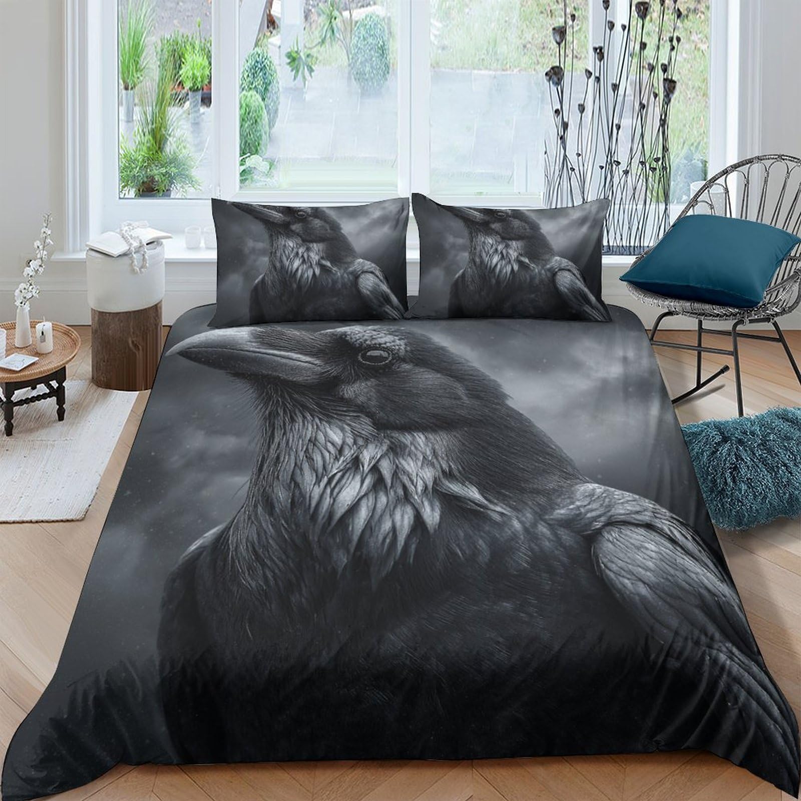 Ctjqhvkz Style-6 3D Printed Raven Art Fitted Sheet Microfiber Soft Breathable Dark Crow Mattress Cover For Bedroom Decor Single（135X200cm）
