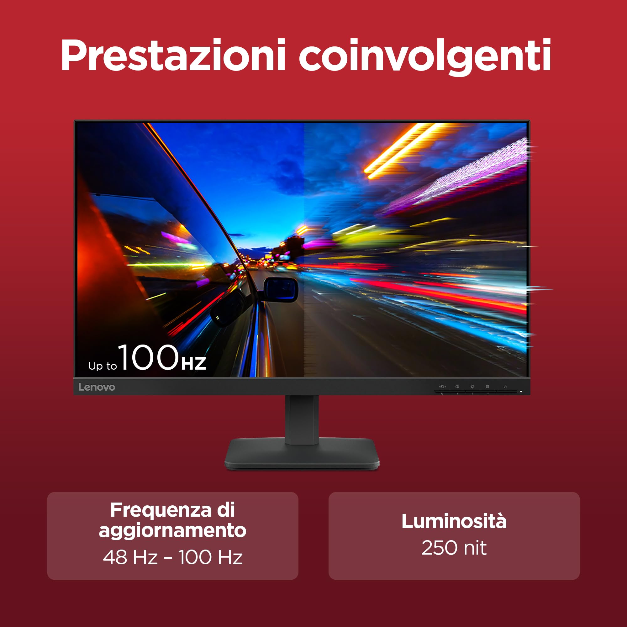 Lenovo L24‑41 24 Pollici Full HD IPS Monitor 100Hz Regolabile Eye Care HDMI VGA