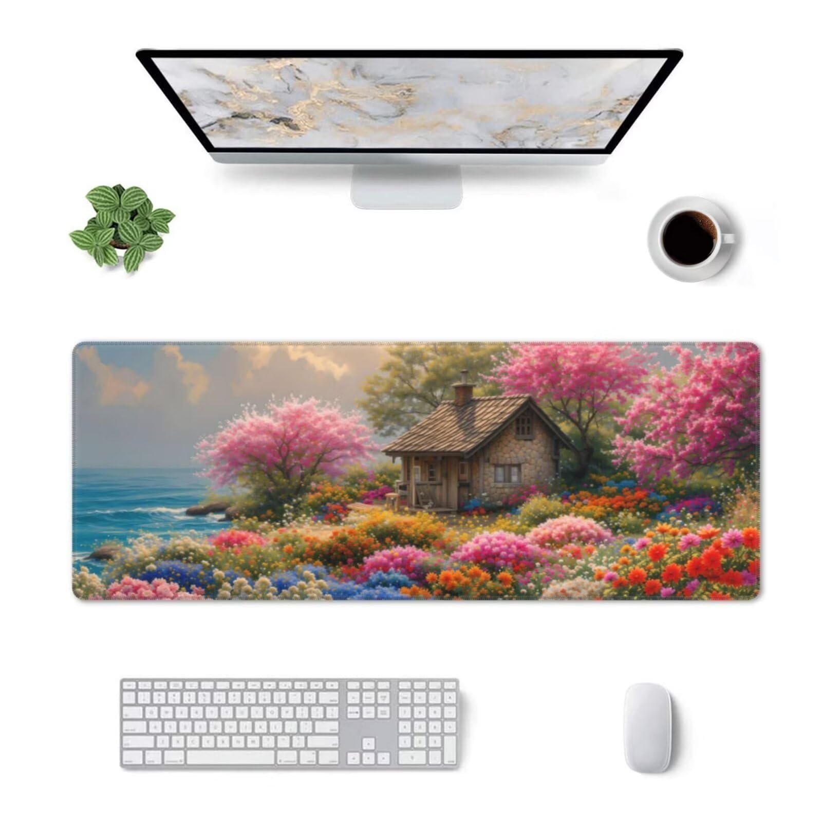 Tappetino Mouse, Tappetino Mouse Gaming Grande XXL 1500x800x3mm Tappetino Scrivania Mouse Pad, Base in Gomma Antiscivolo, Bordi Cuciti,Lavabile, Mousepad per Ufficio e Gaming (Flower Hut) R-344