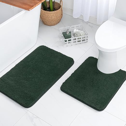Amazon.com: MIULEE Dark Green Bathroom Rugs Set 2 Piece, Soft Absorbent ...
