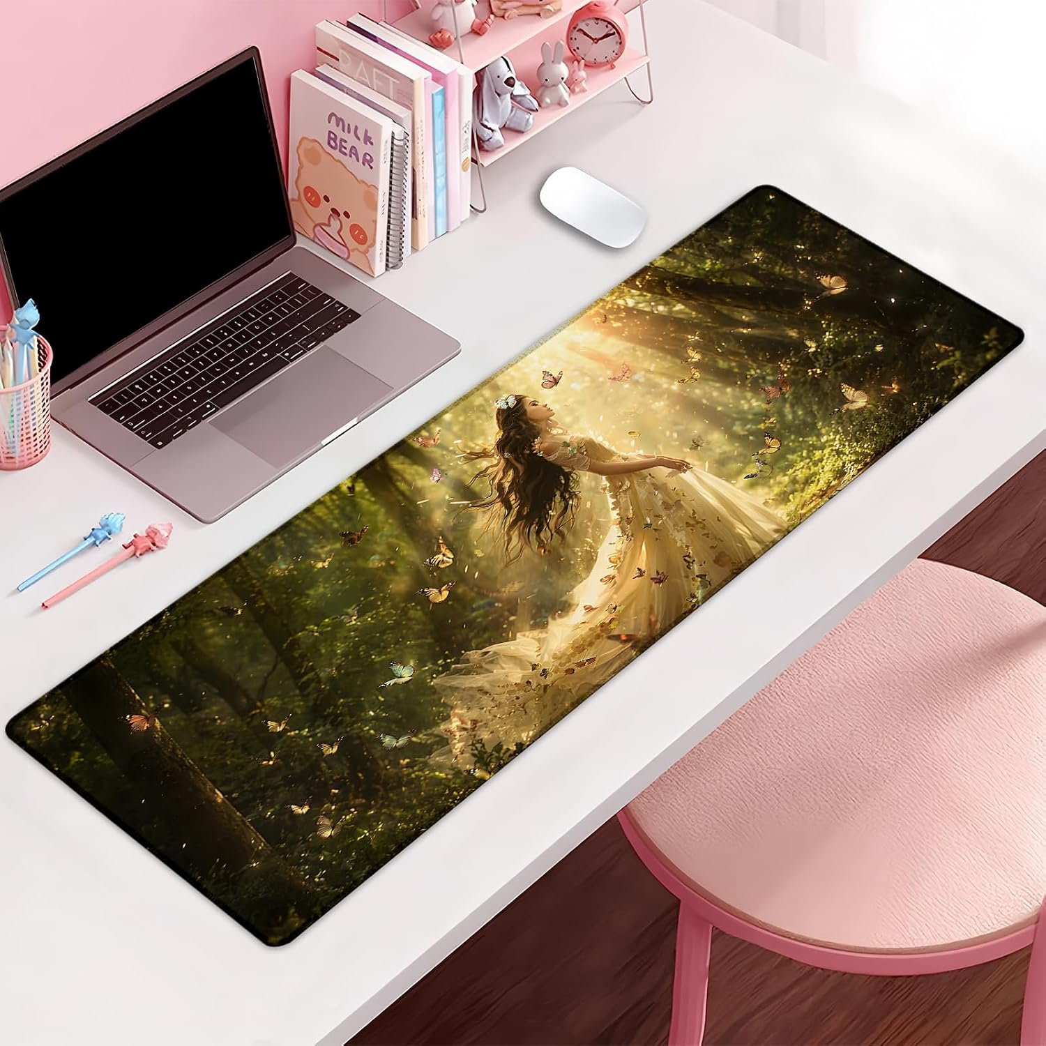 Enchanted Forest Fairy Large Gaming Mouse Pad, Desk Mat, Non-Slip Rubber Base, MousePads for School, Work, Home Accessories Decor Gifts 31.5" x 11.8" image 2