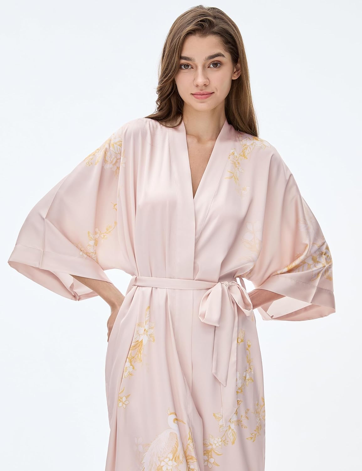 PRODESIGN Kimono Robe for Women - Long Satin Sleepwear Silky Kimono Cover-Up Nightgown Japanese Bathrobe Loungewear Blouse - Image 4