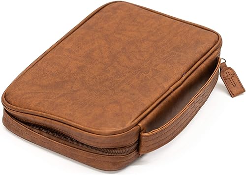 Miniatura 4 de Funda de vinilo para Biblia con diseño de tres cruces, color marrón, tamaño mediano, Marrón