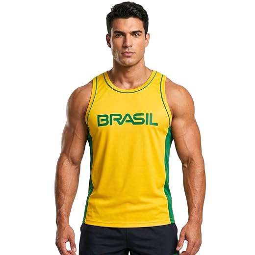 Regata Masculina Brasil Academia Fitness Treino Camiseta Regata Esportiva Leve Confortável