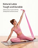 Vista 6 de Home Kit de pilates para mujer, juego de equipo esencial de pilates con anillo de pilates de 14 pulgadas y mini bola, 5 bandas de resistencia y Rosa