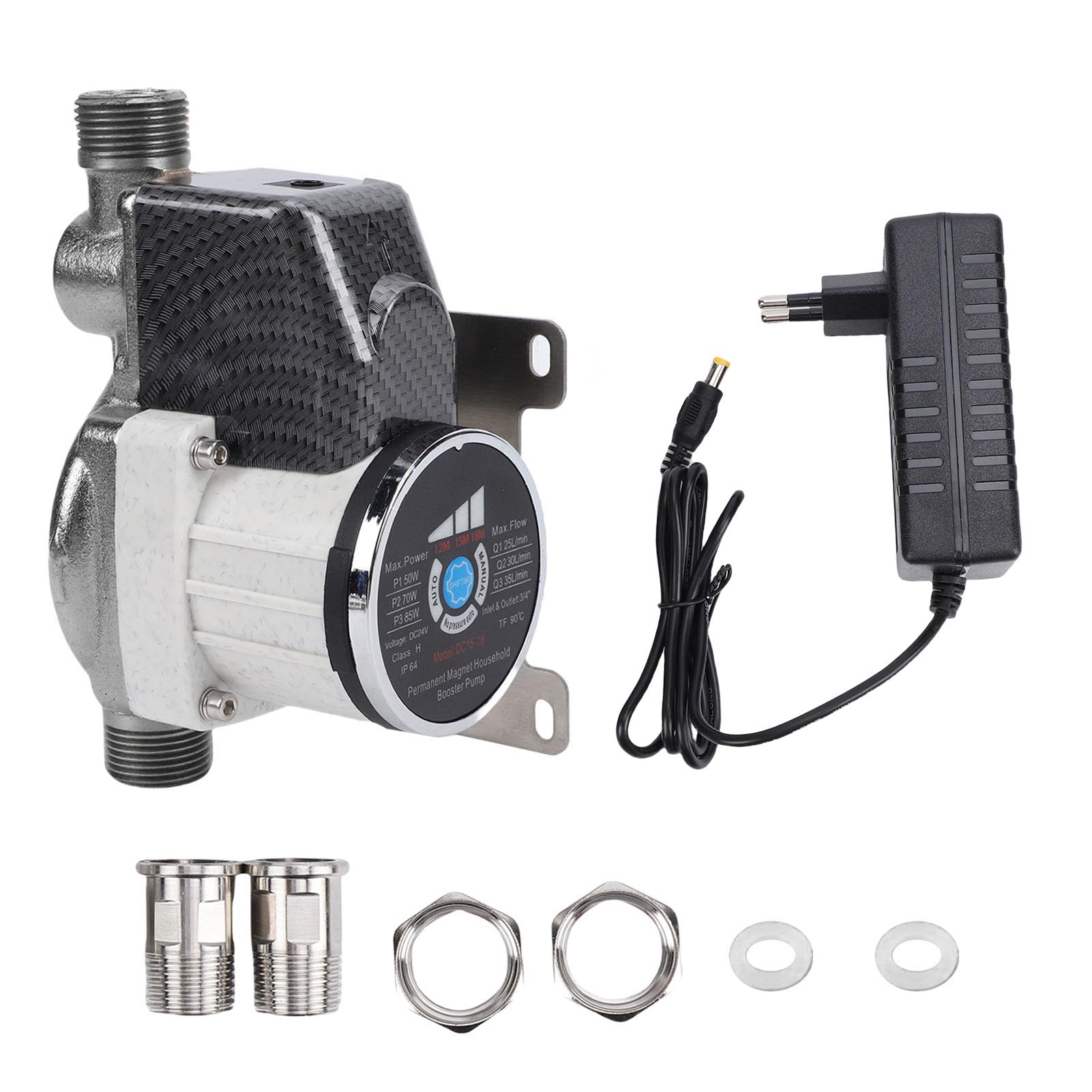 Pompa booster pressione acqua doccia, 555 GPH, 26,1 PSI, 85 W, 3 velocità | Pompa booster domestica a bassa rumorosità con porte NPT da 1 pollice e 3 adattatori NPT da 4 pollici