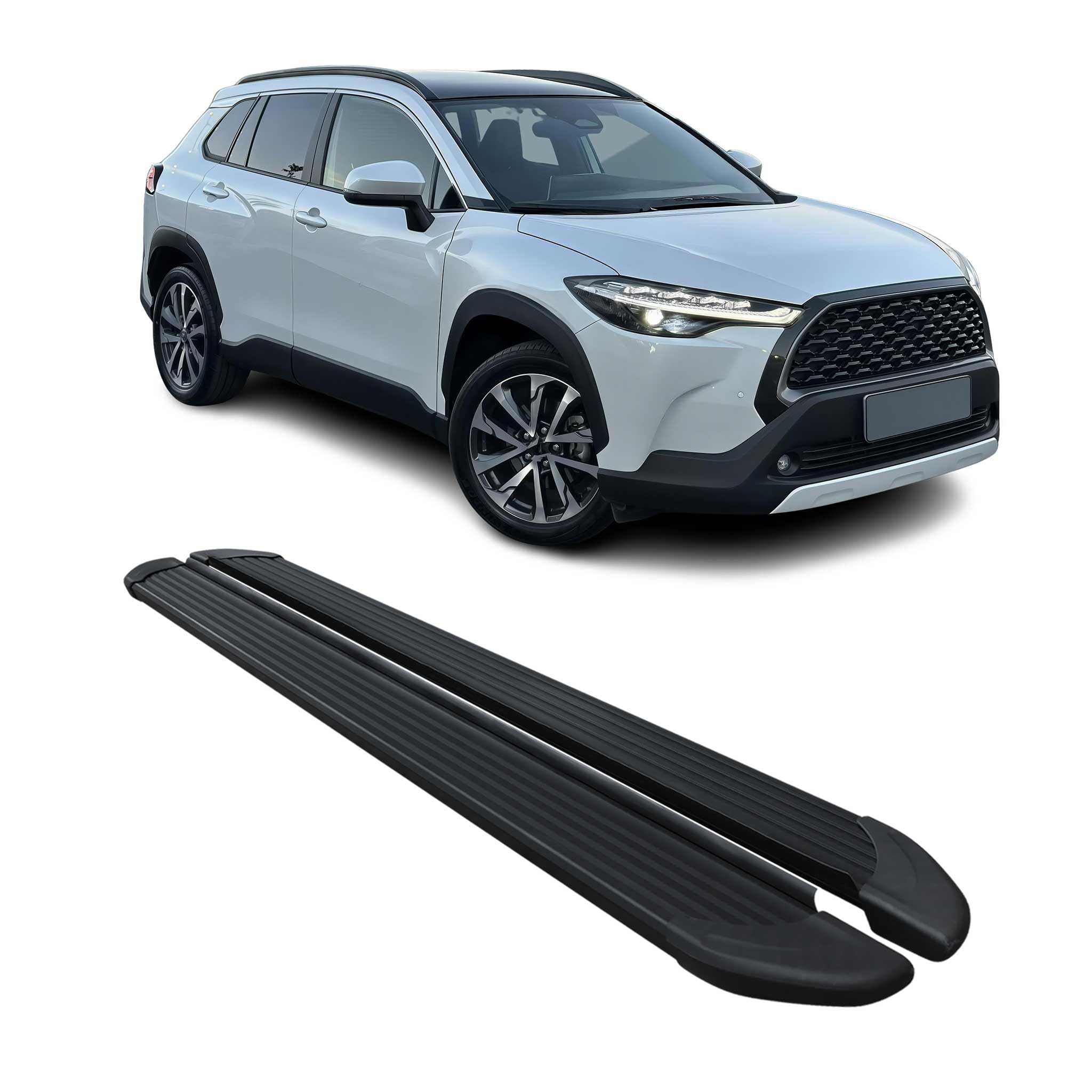 OMAC Pedane Laterali Sottoporta compatibile con Toyota Corolla Cross 2020-2025 Alu Nero 2X