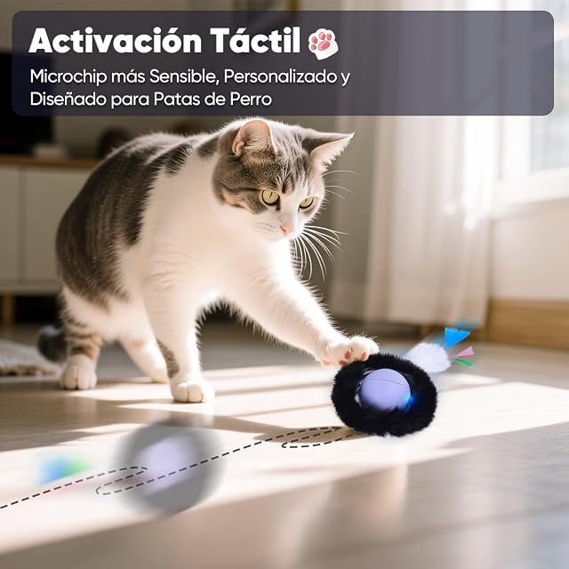 Foto 5 de 8 de GoldenSun Juguete para Gatos, Bola Rodante Automática con Cola de Plumas para Gatos de Interior