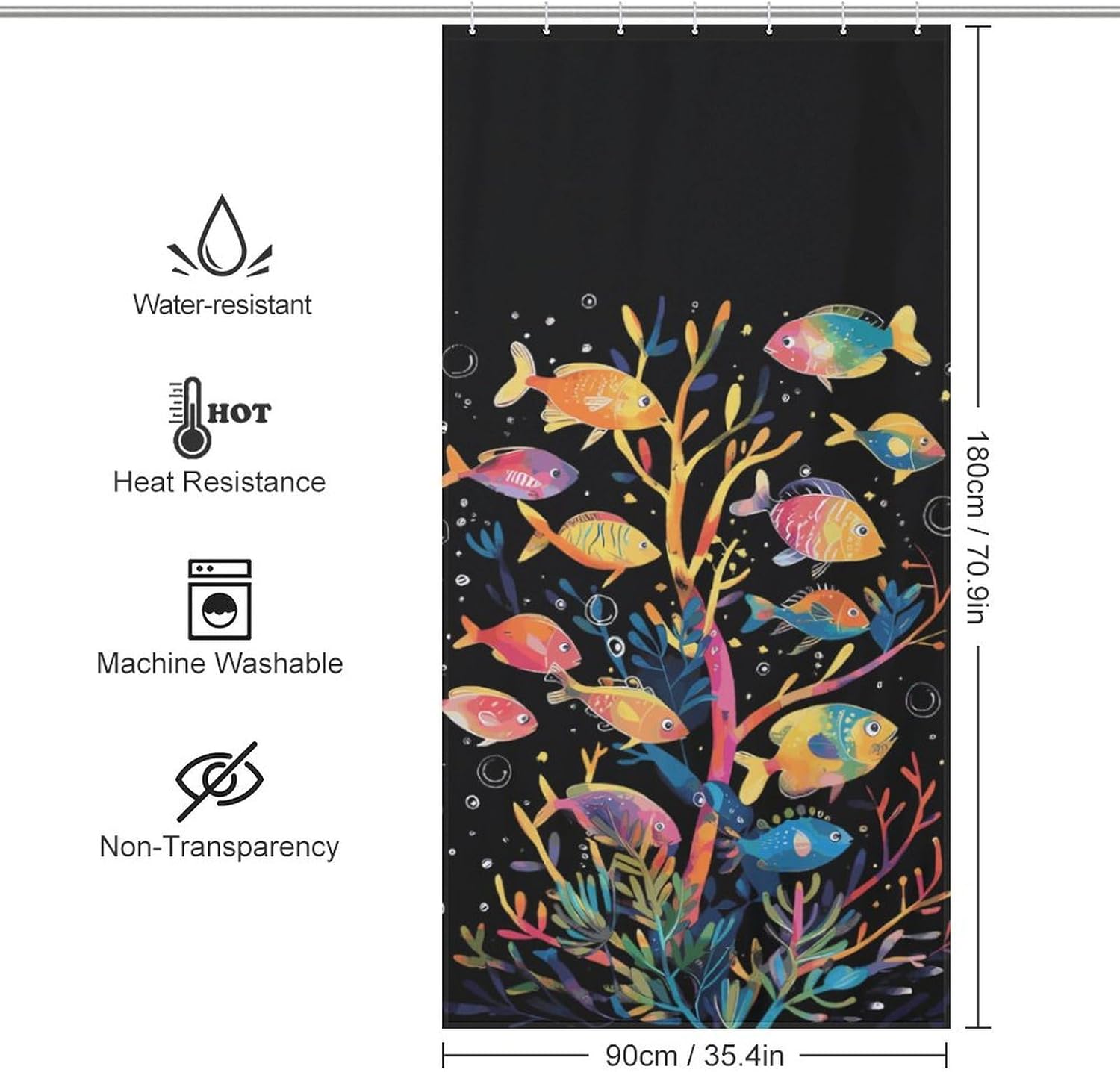 Colorful Fishes Tree Funny Shower Curtains Washable Bath Curtain Liner with Hooks for Bathroom Bath Tubs 36x72Inch（92x183cm）
