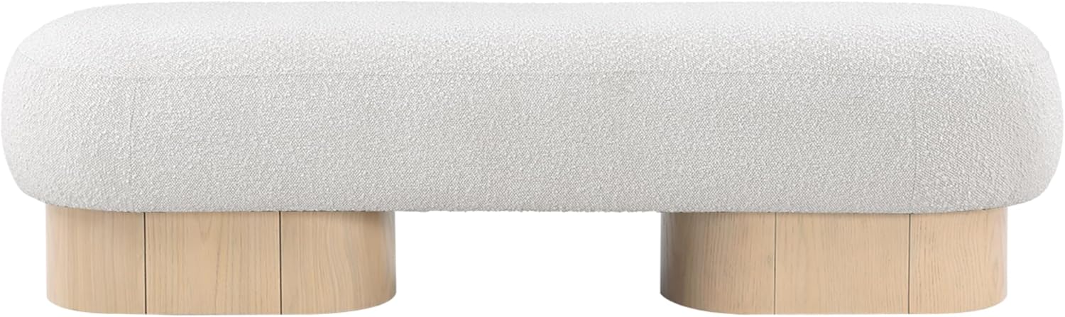 Meridian Furniture 22001Cream Robertson Collection Art Deco Bench with Luxurious Cream Boucle Fabric and Rich Natural Oak Finish, 60.5" W x 18" D x 16" H, Cream 60.5" W x 18" D x 16" H Cream