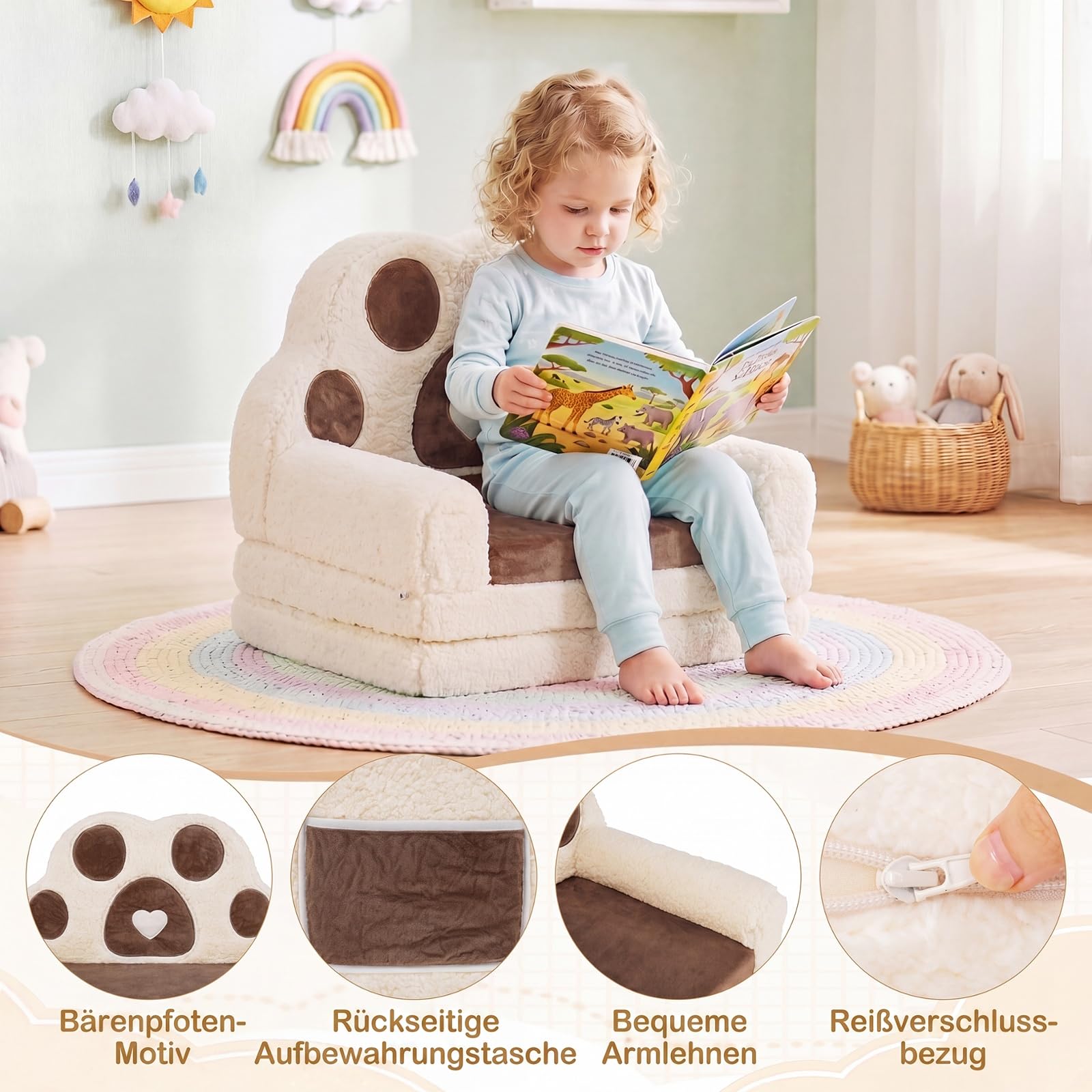 COSTWAY Sofa dziecięca 2 w 1 rozkładana w kształcie łapy niedźwiedzia