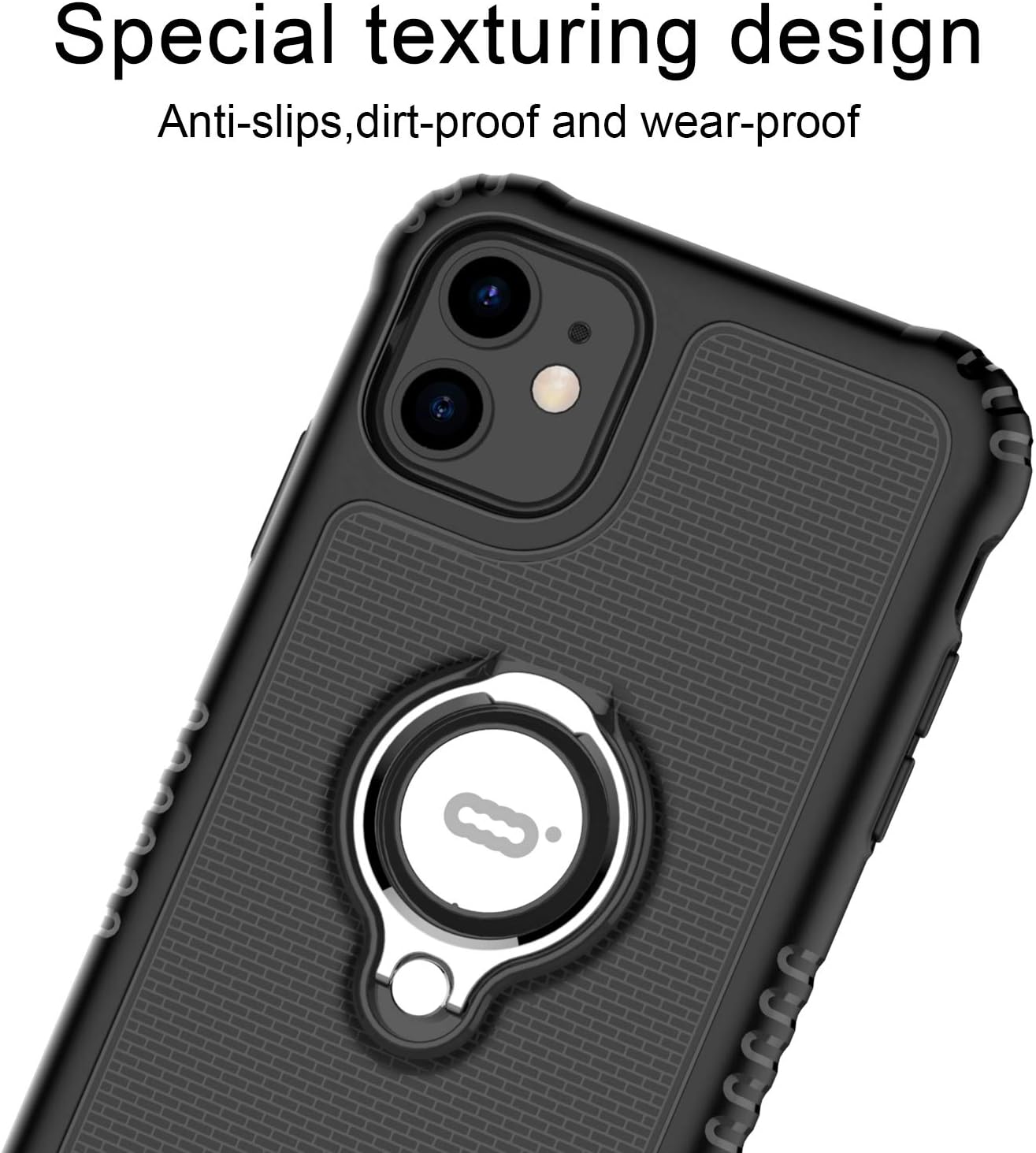 ICONFLANG Compatible Phone case for iPhone 11 with Ring Kickstand Shock Absorption Protection case [Compatible Magnetic Car Mount Holder] 6.1 inch(Black)