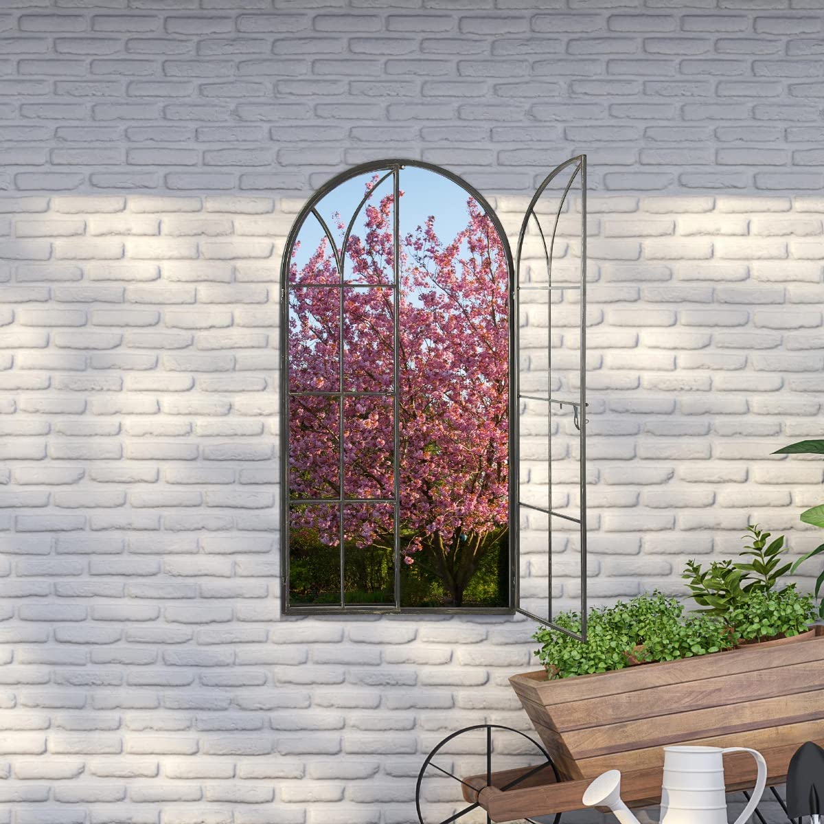Grand Miroir Rustique en métal pour fenêtre de Jardin 140 cm x 75 cm