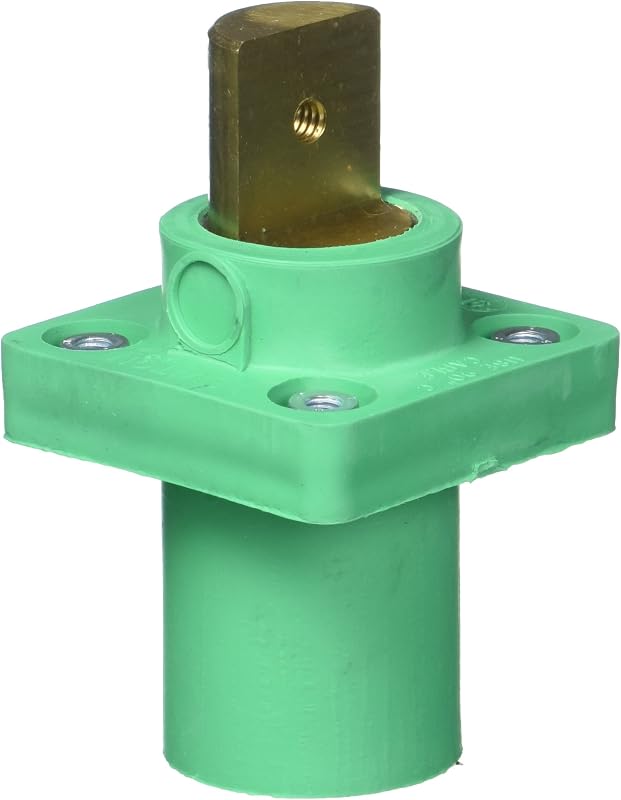 Leviton 16R19-G 600-Volts, Single Pole, Male, Panel Mount Receptacle Tape, Continuous, Cable Range, Green