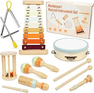 HOTUT Musical Instruments for Children, Montessori Instruments from 3 Years Wooden Toy, Percussion Instruments Drum Xylophone for Children Musical Toy, Gift Boys Girls