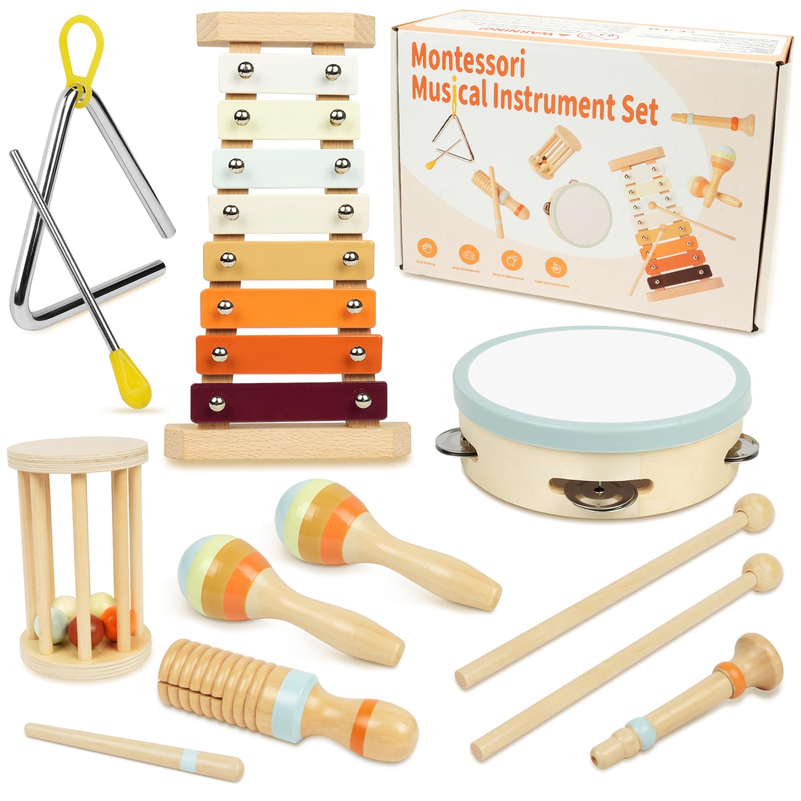 Houten Muziekset 19 Stuks Percussie Muziekinstrumenten Voor Kinderen Montessori Muziekinstrumenten Voor Peuters Van 3, 5, 9, 12 Jaar Muzikaal Speelgoed 6151031423420
