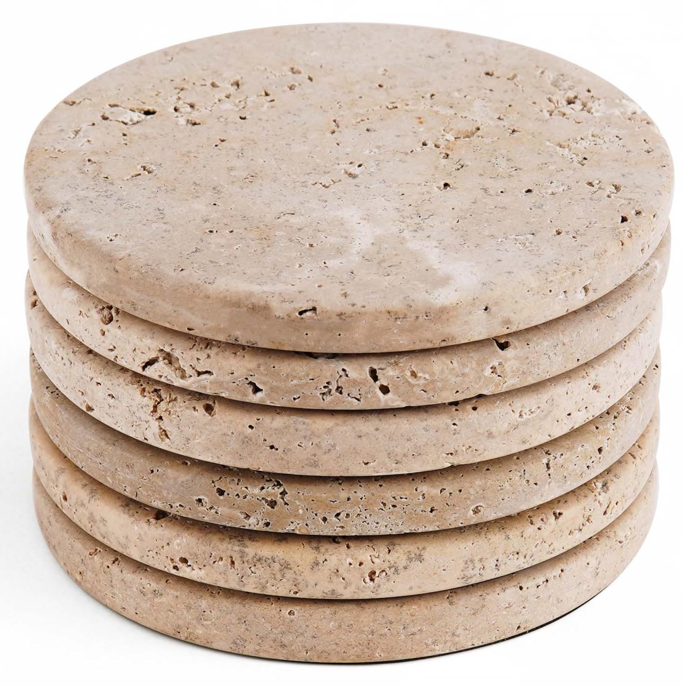Travertine Coasters for Drinks 3.75 Inch Handmade Round Marble, Drink Coaster Set for Dining Table, Home Decor, Office Use