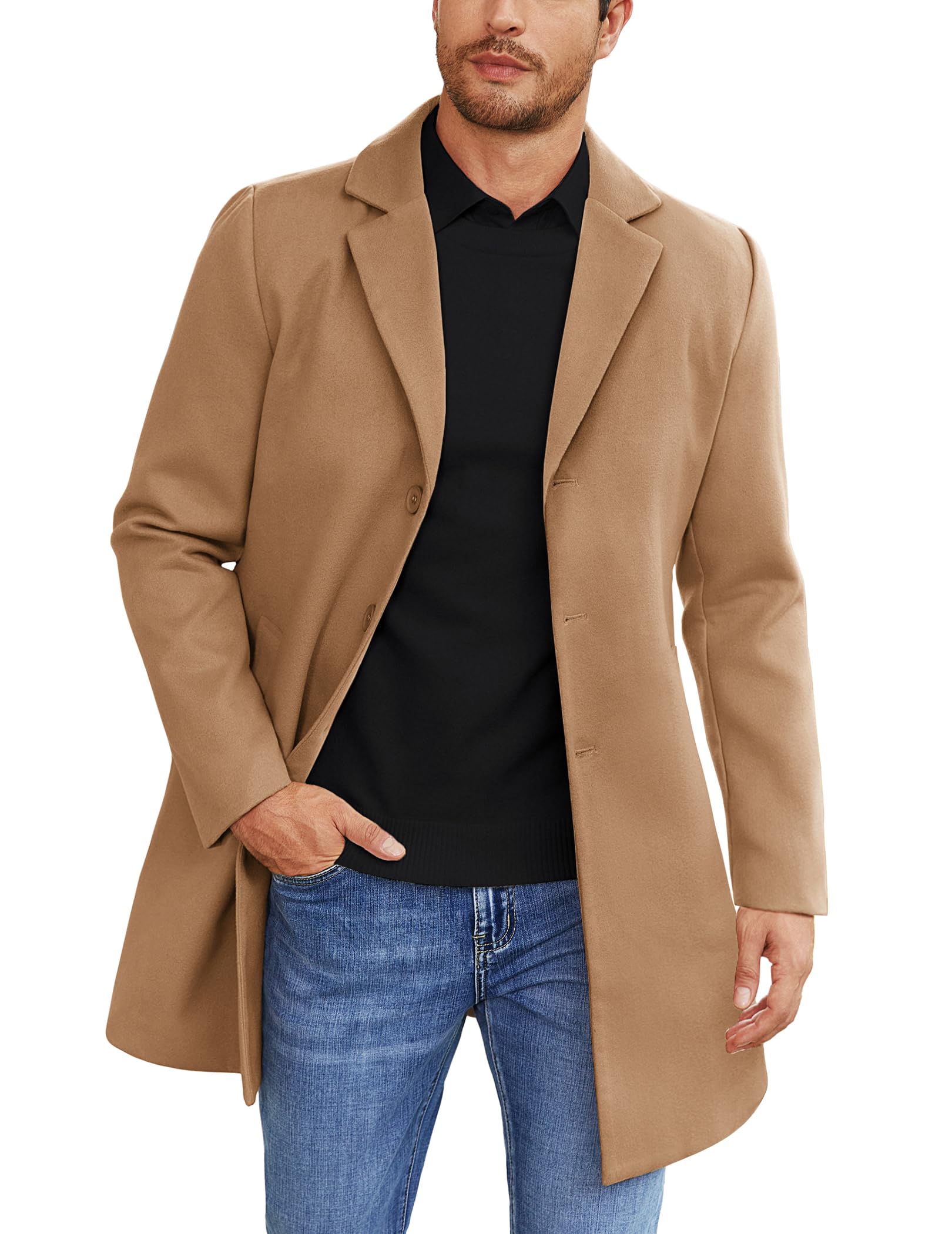 COOFANDY Mens Wool Blend Coat Winter Trench Overcoat Classic Peacoat