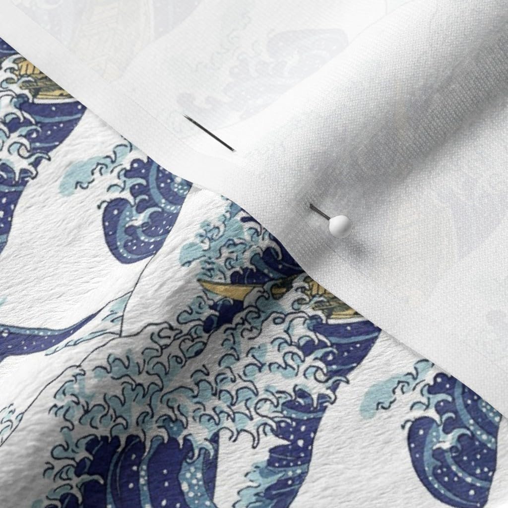Spoonflower Fabric - Tiny Waves Japanese Wave Print Printed on Minky Fabric by The Yard - Sewing Baby Blankets Quilt Backing Plush