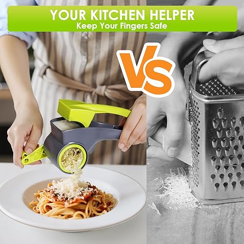 Vista 2 de MASTERTOP Rallador de queso, rallador de queso giratorio de mano con 4 tambores de acero inoxidable, ralladores de cocina con manivela para queso