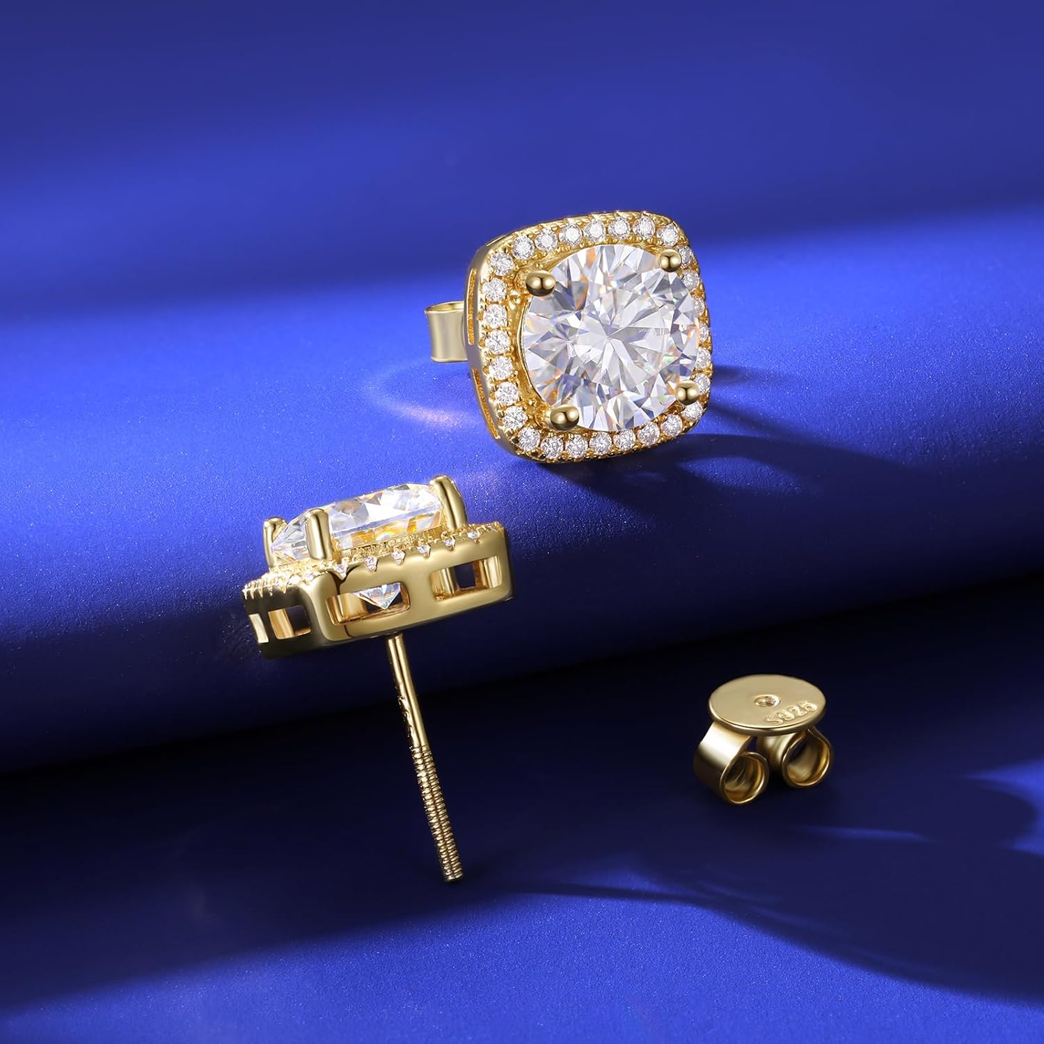 Moissanite Halo Square Stud Earrings Screw Back 925 Sterling Silver Lab Brilliant D Color VVS1 Clarity Hypoallergenic Earrings for Women Men - Image 8