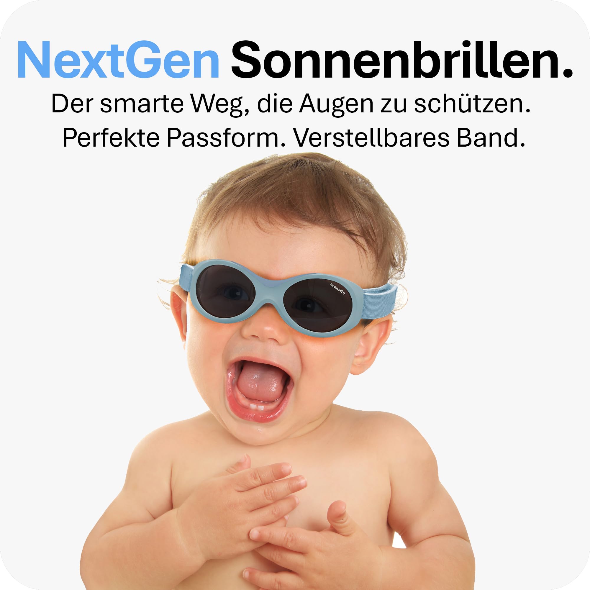 Mausito Baby Sonnenbrille 0-18 Monate verstellbares weiches Band & flexibler Rahmen | Vergleichssieger Sonnenbrille Baby 100% UV-Schutz & Schadstofffrei | Europäisches Design, sicherer Halt & robust