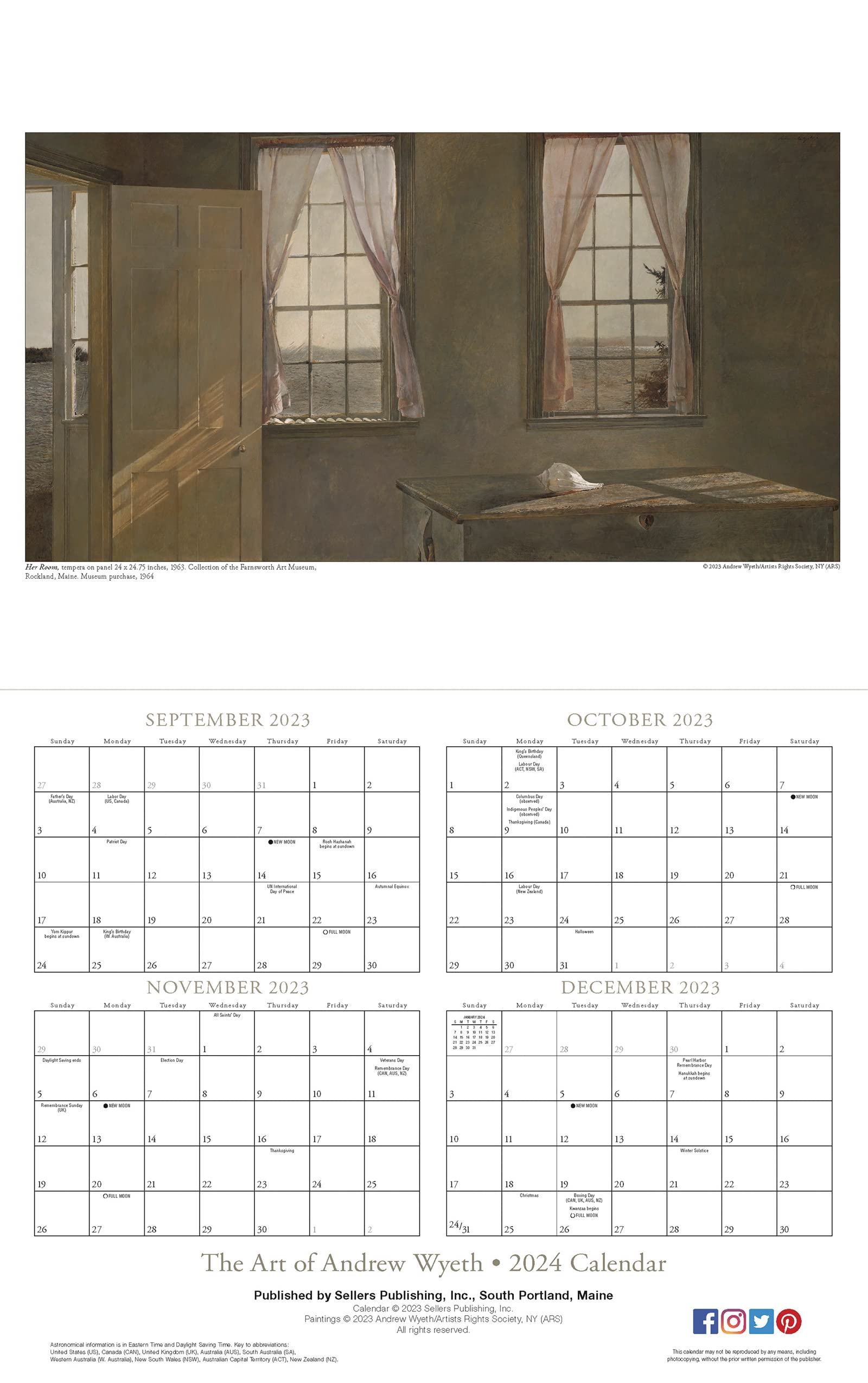 The Art of Andrew Wyeth 2024 Wall Calendar, 16-Month Art & Design Calendar, 12" x 15", 38.1W x 30.5H cm - Image 2