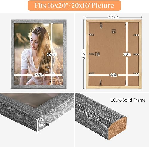 Miniatura 5 de Marco de madera de 16 x 20 pulgadas, color gris, rústico natural de 20 x 16 pulgadas, marco de fotos de pared moderno de 16 x 20 pulgadas con