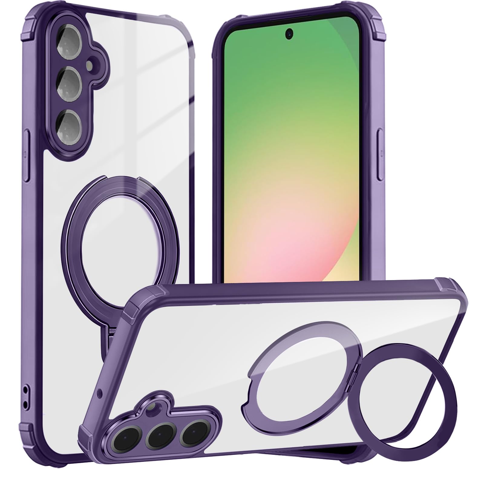 phone case for OnePlus NORD N20 5G / OPPO F21S Pro 5G clear back cover with magnetic ring stand camera protection shockproof drop protection TPU bumper case -Purple