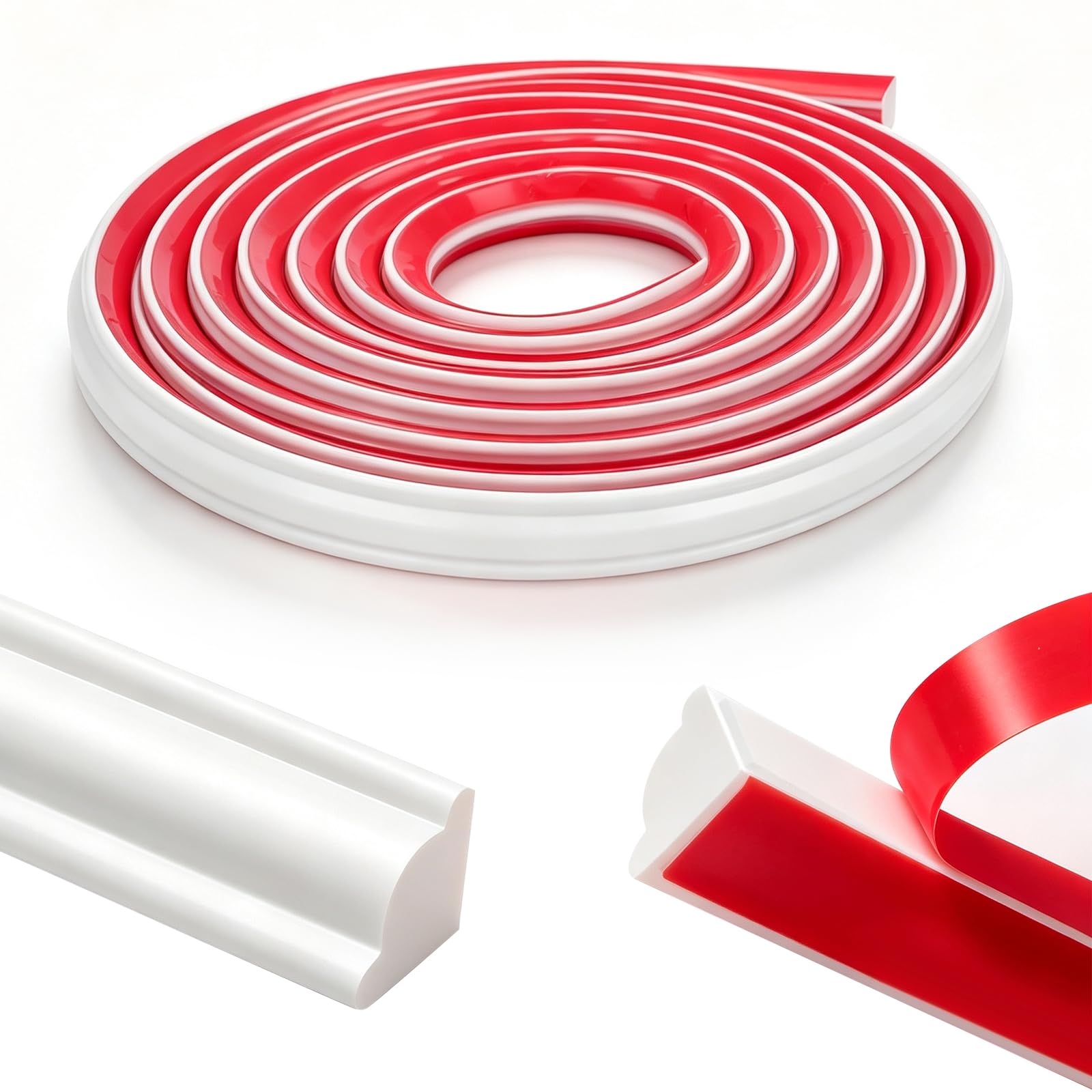 10m PVC Quadrant Trim White, Self Adhesive Skirting Board Trim, 1/4 Peel and Stick Moulding, Flexible Tile Trims and Edgings for Wall, Floor, Ceiling, Corner, Kitchen Worktop (r: 9mm)