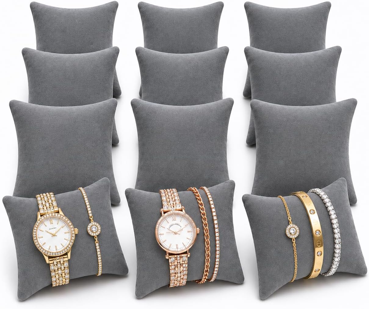 La Trove Velvet Watch Organizer Pillow, Display Cushion, Pack of 12, Grey