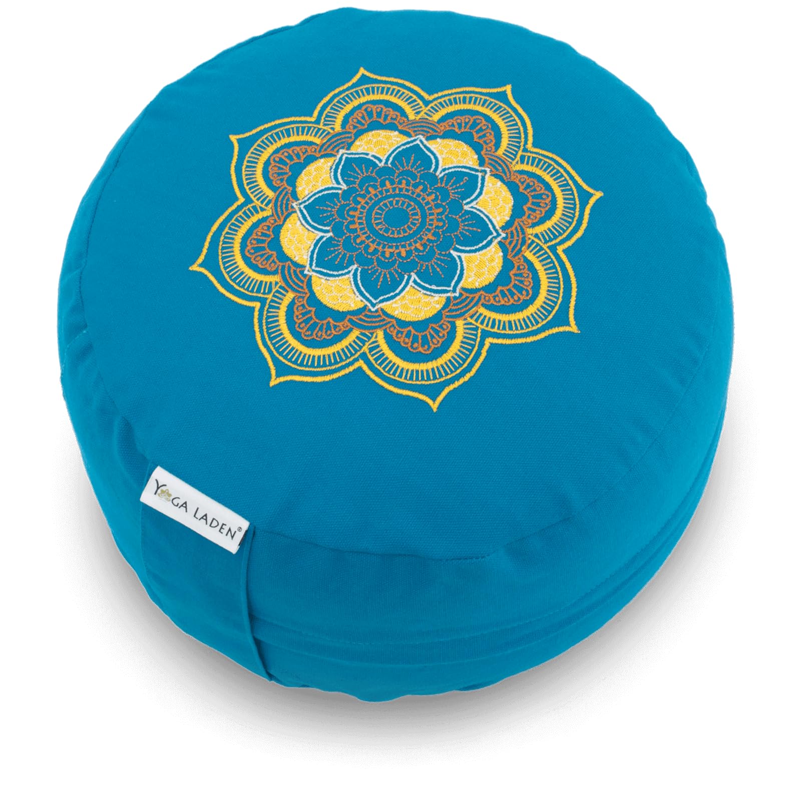Cuscino da meditazione, rotondo, classico mandala oro, altezza 15 cm, con rivestimento lavabile in 100% cotone, comodo cuscino da yoga con ciotole di grano saraceno Fullung