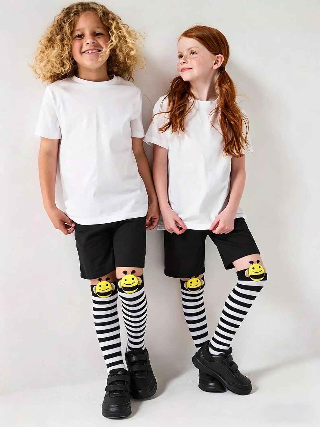 XuoAz Kids Knee High Socks Funny Bee Socks Boys Girls Black White Striped Long Tube Socks
