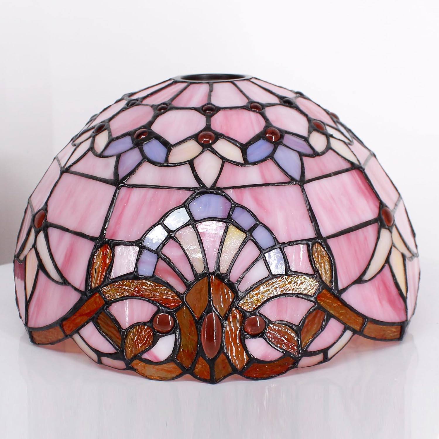 Tiffany Lamp Shade Replacement 12X6 Inch Stained Glass Lampshade Only 1-5/8-Inch Fitter Opening for Arched Floor Lamp, Torchiere Lamp, Pendant Light (Pink Baroque)