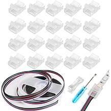 20Pcs 5Pin 12mm LED Strip Connectors Solderless with 16.4ft Extension Cable | 5 Conductor for Waterproof or Non-Waterproof 12mm Wide RGBW RGBWW LED Strip Lights