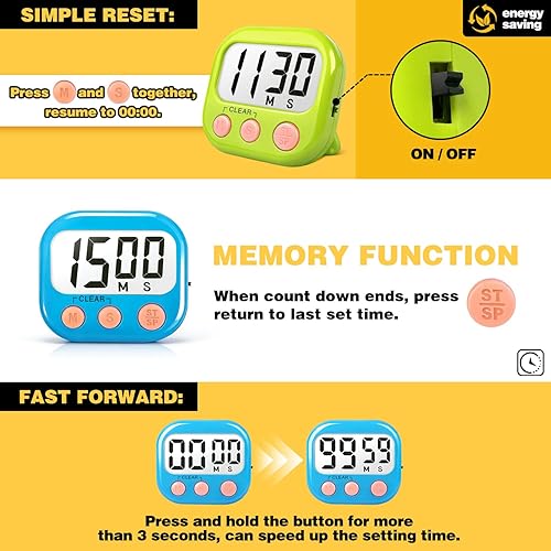 Miniatura 5 de Temporizadores de aula para profesores y niños, temporizador digital magnético grande, suministros para profesores, paquete de 12, azul y verde