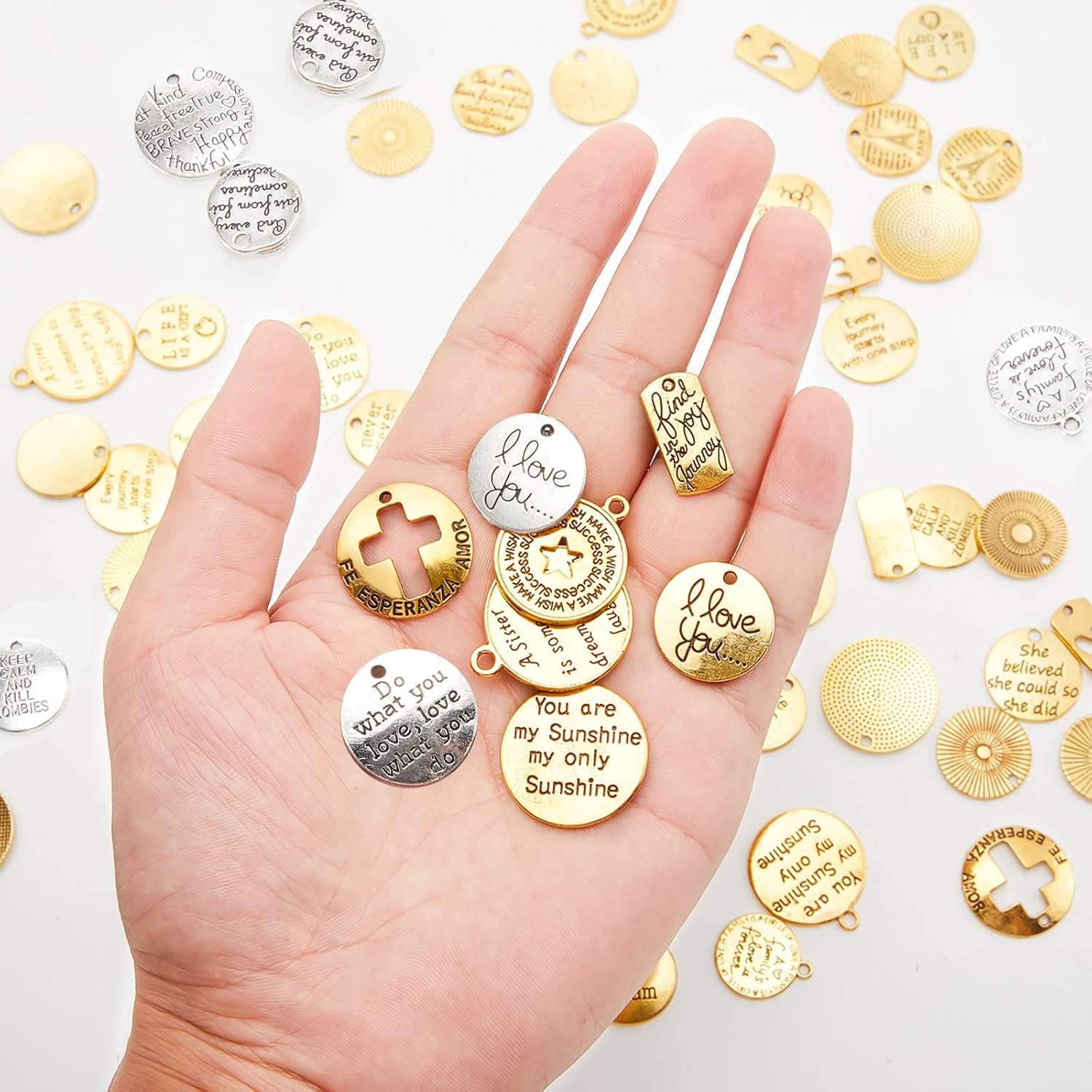 Hicarer 60 Piece Housekeeping Week Gifts Inspiration Words Charms Craft Supplies Pendants Beads Charms Pendants for Jewelry Making Crafting Findings Accessory for DIY Necklace Bracelet - Image 3