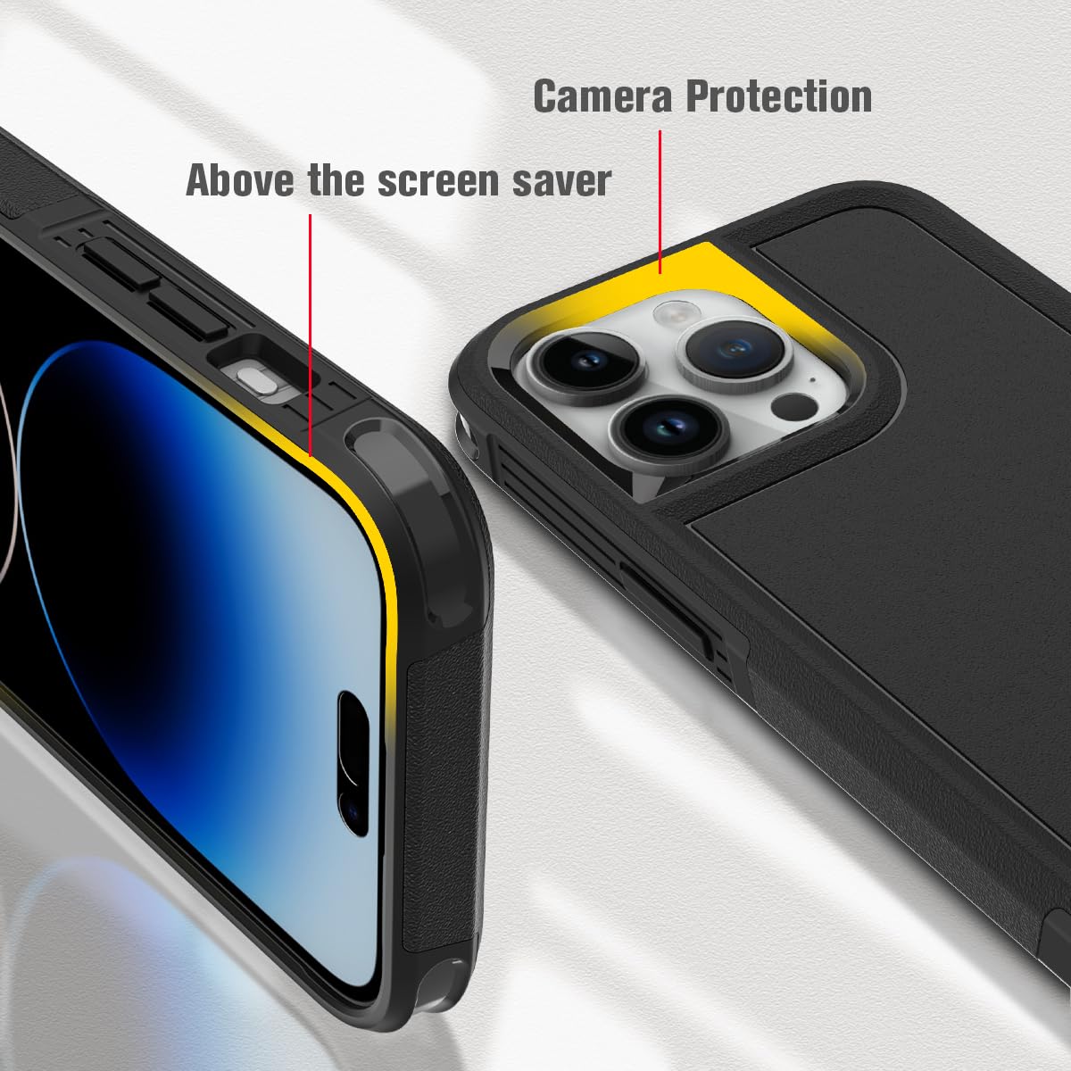 Stoßfeste Schutzhülle für iPhone 15/15 Pro/15 Plus/15 Pro Max, Militärschutz, ultradünnes Hybrid-TPU + PC, kratzfest, rutschfest, Schwarz