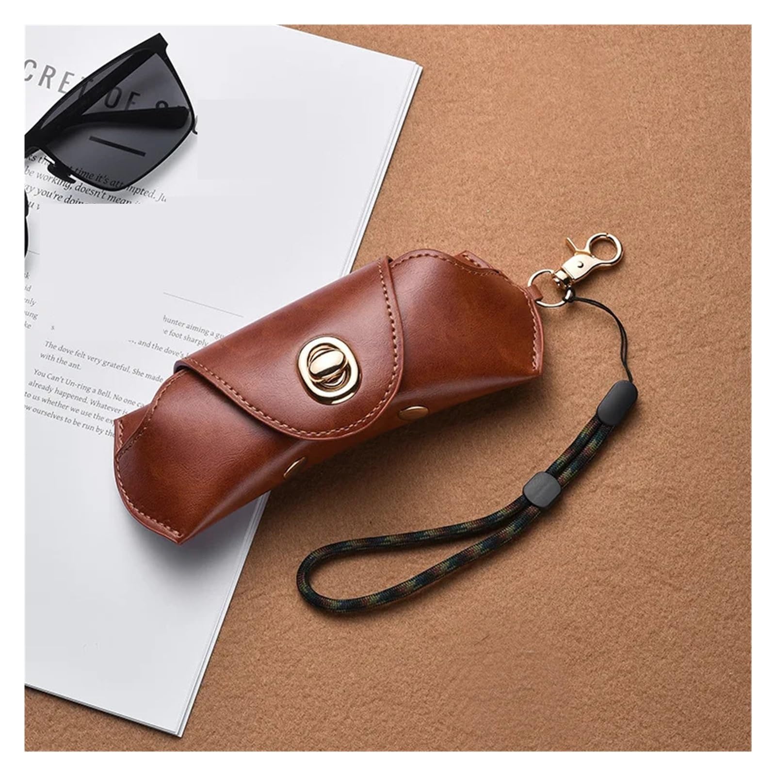 Funda de Gafas Blanda de Cuero Leather Soft Sunglasses Case Hanging Neck Portable Glasses Clip Storage Bag Eyeglasses Accessories