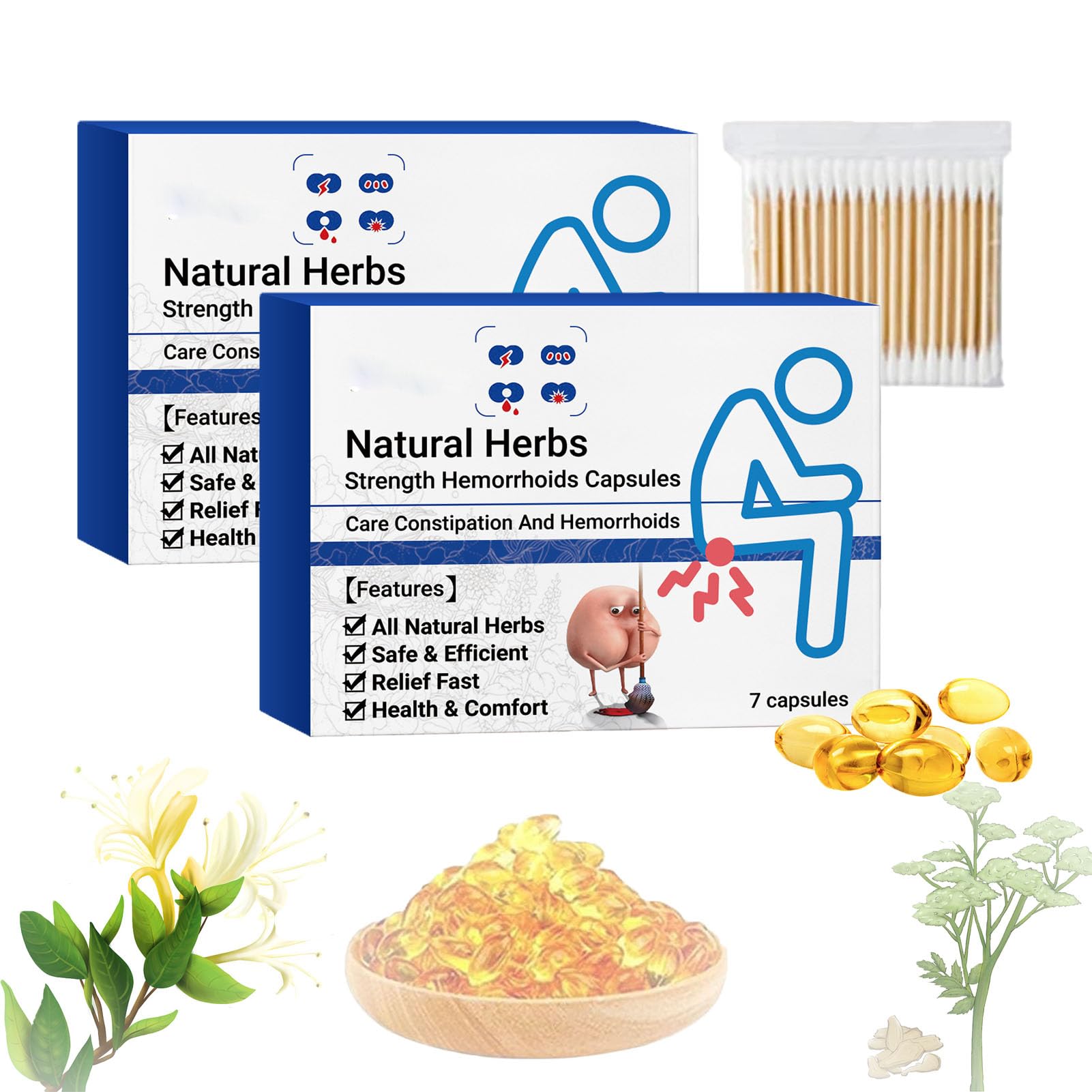 Heca Natural Herbal Strength Hemorrhoid Capsules, Natural Hemorrhoid Relief Capsules, Hemorrhoid Capsules 7pc/Box (2PCS)