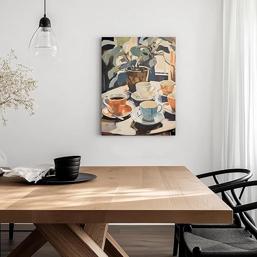 Miniatura 2 de Cyebmo Arte de pared retro enmarcado de café, decoración de pared de plantas de taza de café, pintura en lienzo de acuarela de café, póster