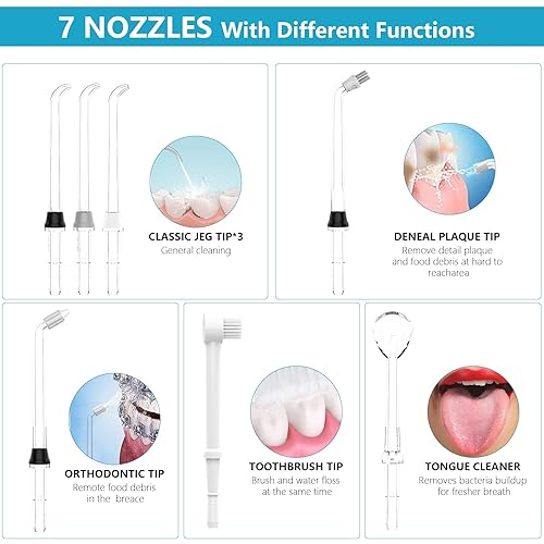 Miniatura 8 de TUREWELL Irrigador dental de agua para dientesaparatos ortopédicos, limpiador de dientes de agua, 8 puntas de chorro y 10 niveles de presión,