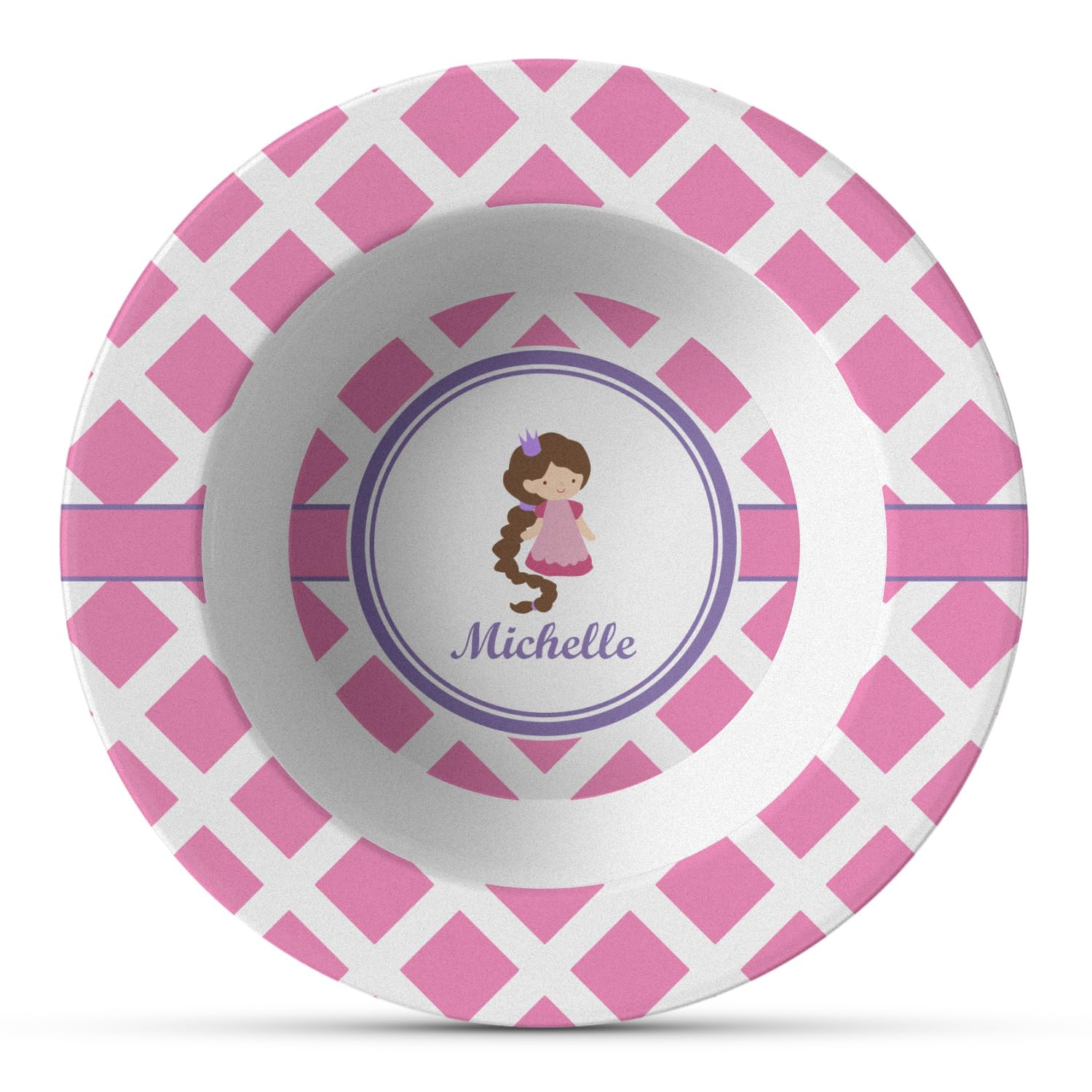 Personalized Diamond Print w/Princess Plastic Bowl - Microwave Safe - Composite Polymer