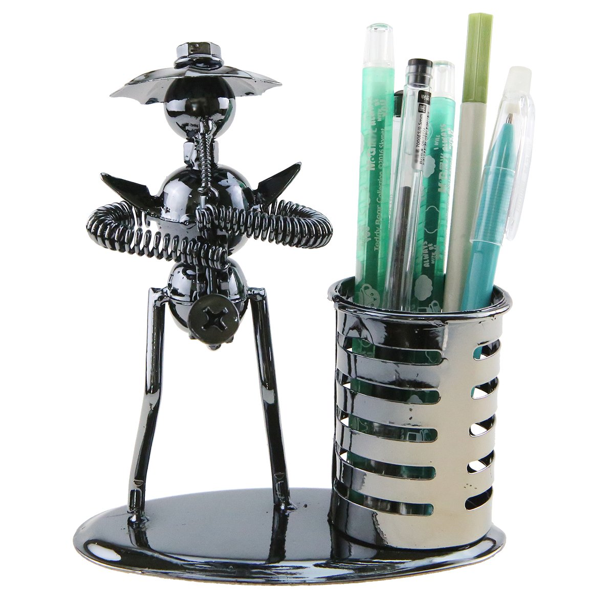 Music Musician Theme Iron Hat Man Art Steel Metal Creative Personality Pen Holder Pencil Holder Cup Pot Office Students Desktop Music Decoration Decor Toy Gift Ornaments(A2008 Saxophone)
