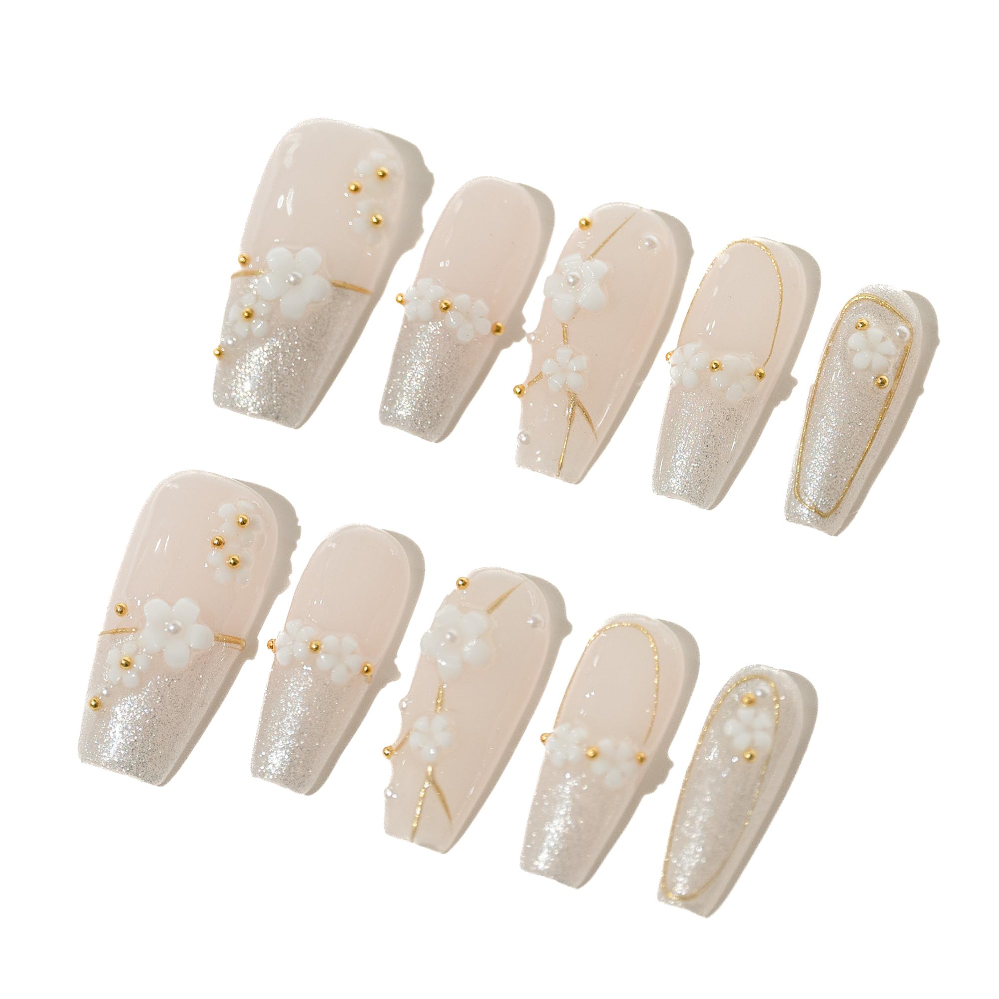 Sun&Beam Nails Handmade Press-on Long Coffin Ballerina Red White Black Silver Glam Halloween Ombre Design Fashion False Nail Tips 10 Pcs Set (#189 M) — view 92
