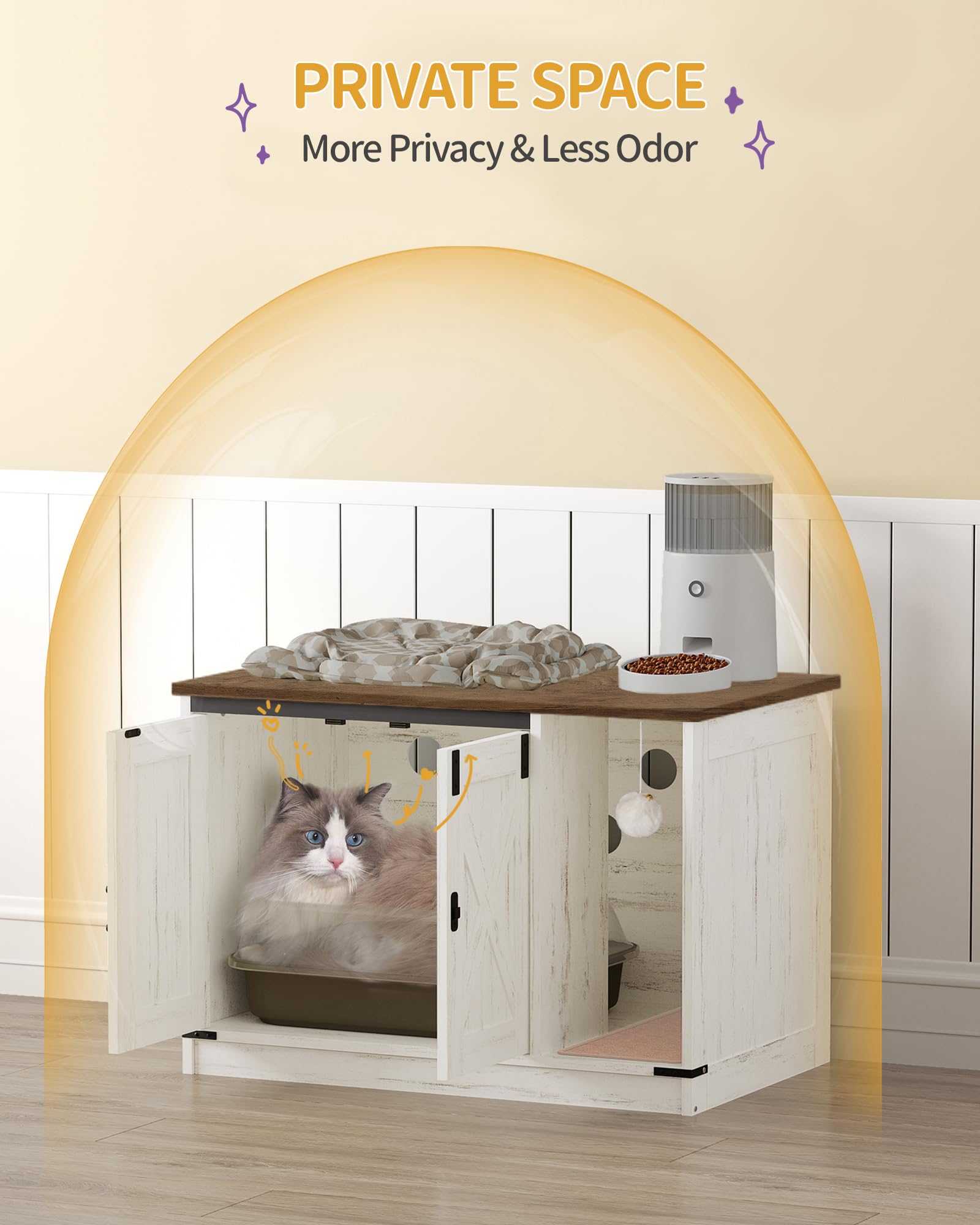 Hzuaneri Katzenschrank, 80 x 50 x 53 cm, Katzenklo Schrank, Braun-Weiß | Katzentoilette, Versteckte Katzentoilette Kabinett Möbel mit Katzenglocke, Indoor-Katzenhaus, für Flur, Schlafzimmer CB82414X