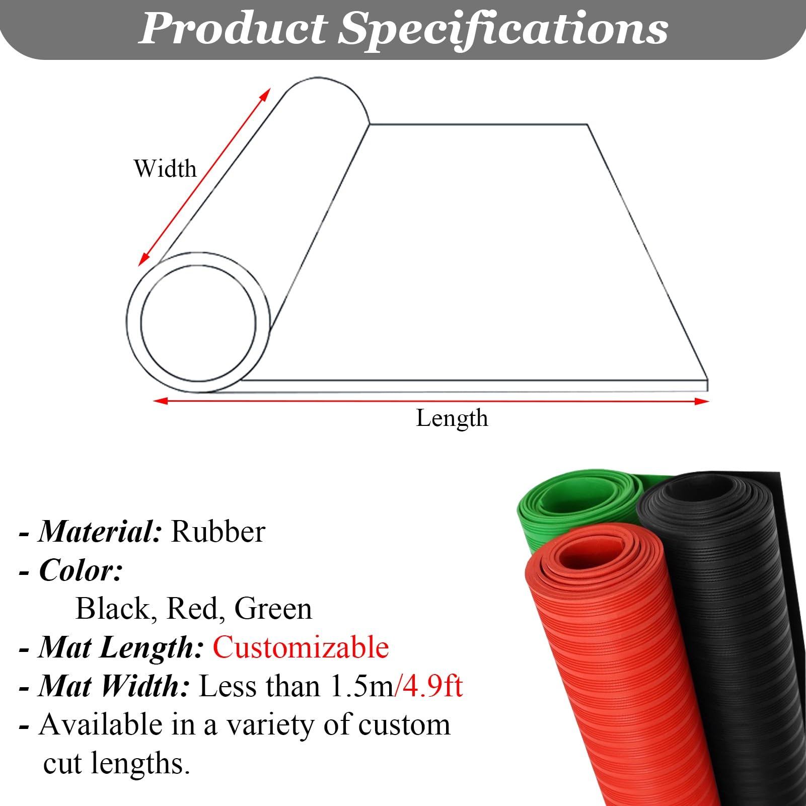 Gummimatte Industrielle Sicherheitsbodenmatten, Bodenbelag, Flexible, Rutschfeste Gummibodenmatten, Hochbelastbare, Dielektrische Bodenbelagsrolle(Red,10mx1.2mx5mm(33'x3.9'x3/16"))