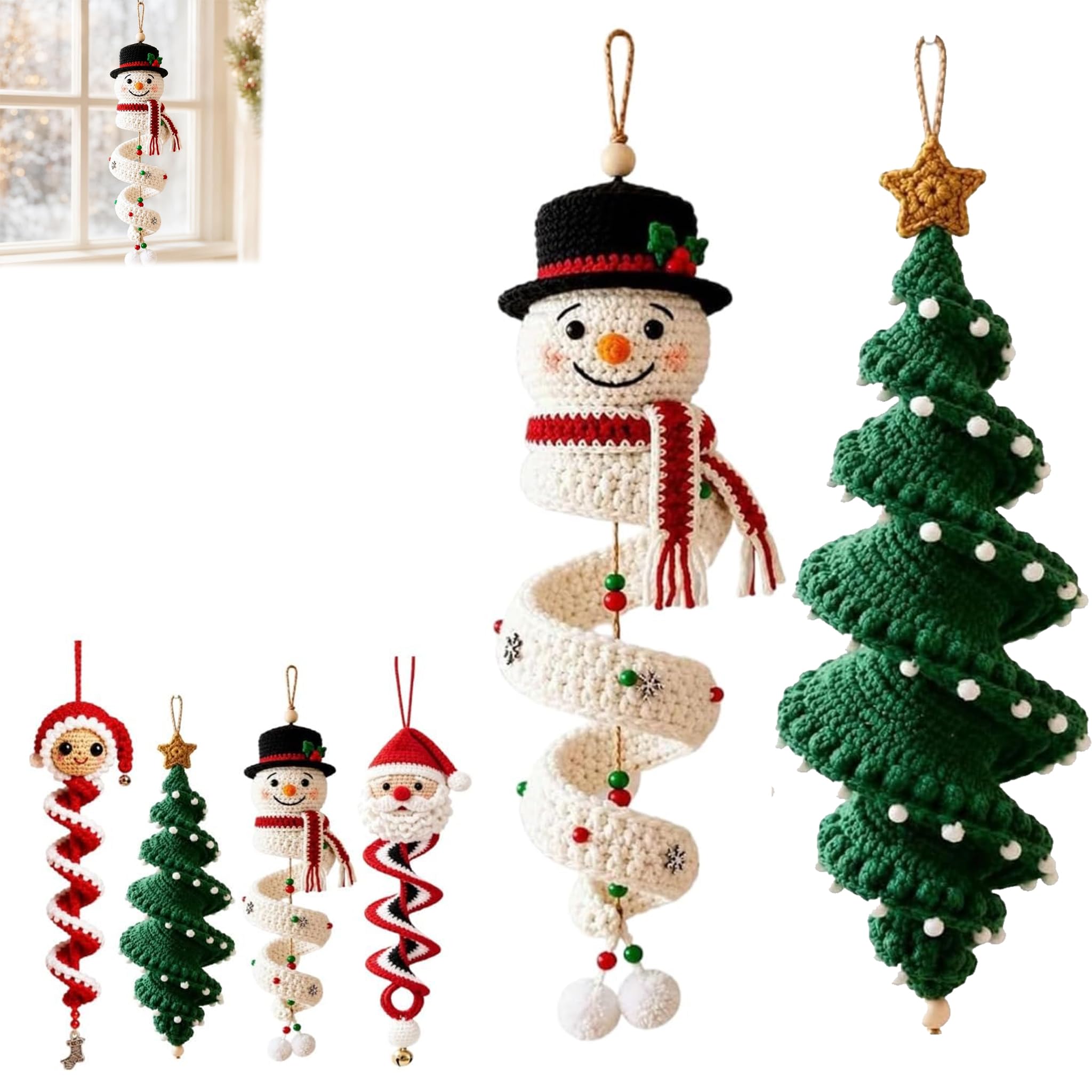 Crochet Snowman Spiral Ornament DIY Kit with Snowflakes and Beads (A+C)
