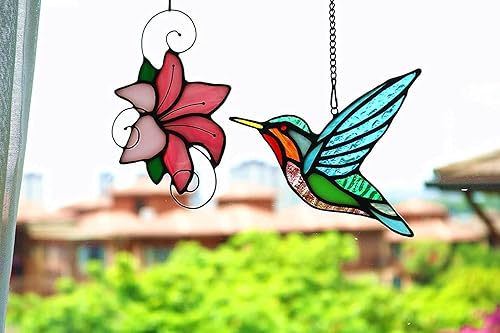 Miniatura 16 de Colgantes de ventana de pájaros de vidrieras, decoraciones de colibrí de vidrieras, atrapasoles de pájaros para decoración de ventanas, regalos